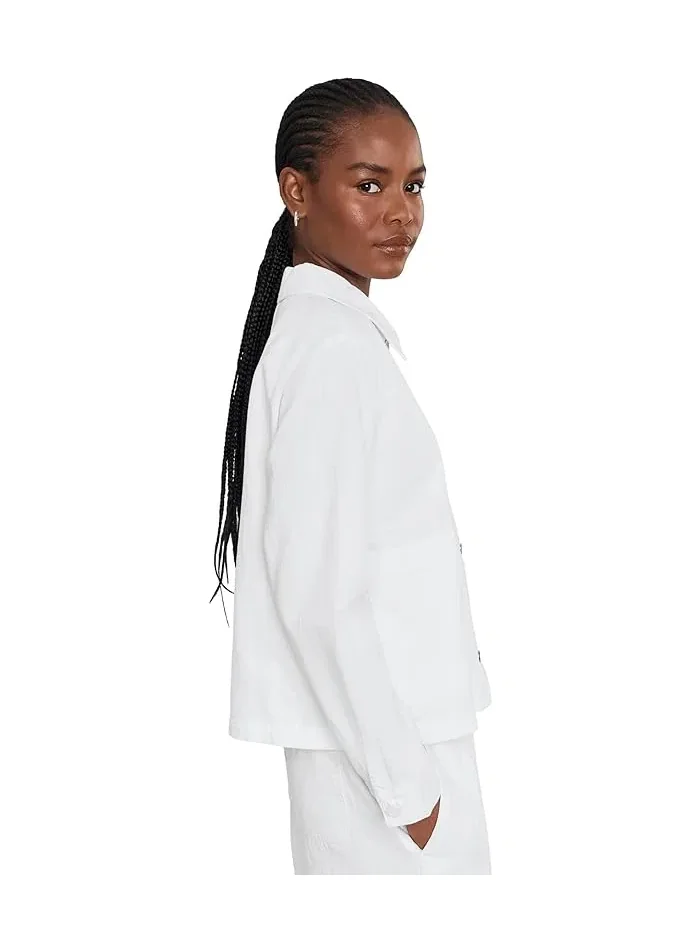 Куртка из органического хлопка и льна Classic Collar EILEEN FISHER — изображение 3 из 5, белый черный