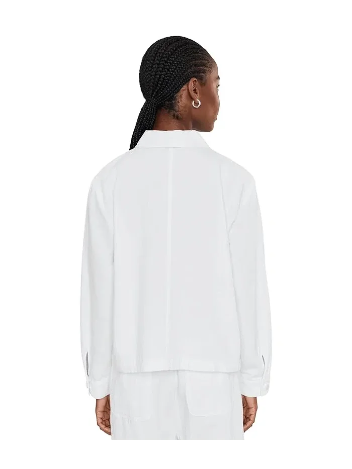 Куртка из органического хлопка и льна Classic Collar EILEEN FISHER — изображение 4 из 5, белый черный