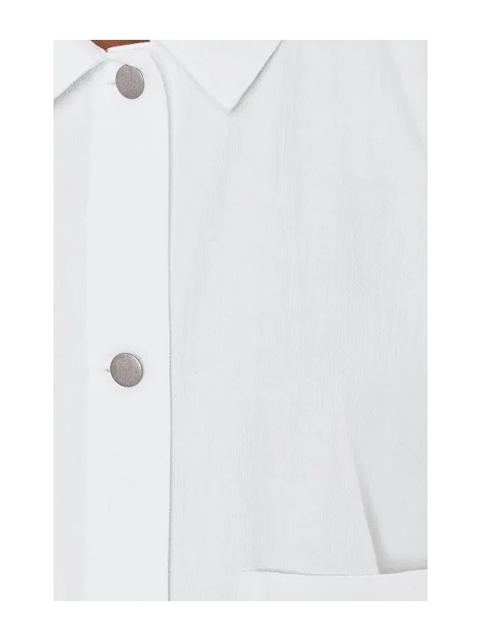 Куртка из органического хлопка и льна Classic Collar EILEEN FISHER — изображение 5 из 5, белый черный