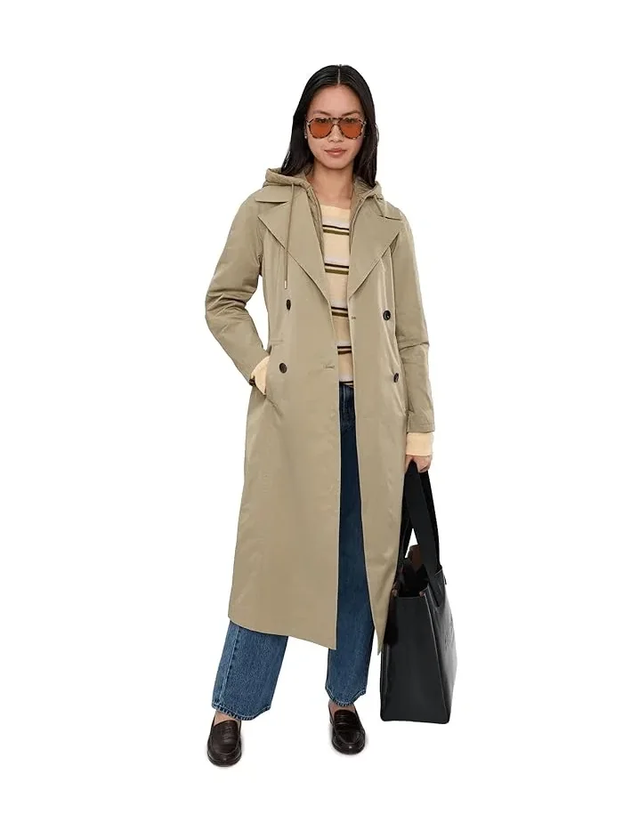 Пальто тренч с квилтингом Maxi Raglan Trench With Bib Avec Les Filles — изображение 2 из 5, шалфейный