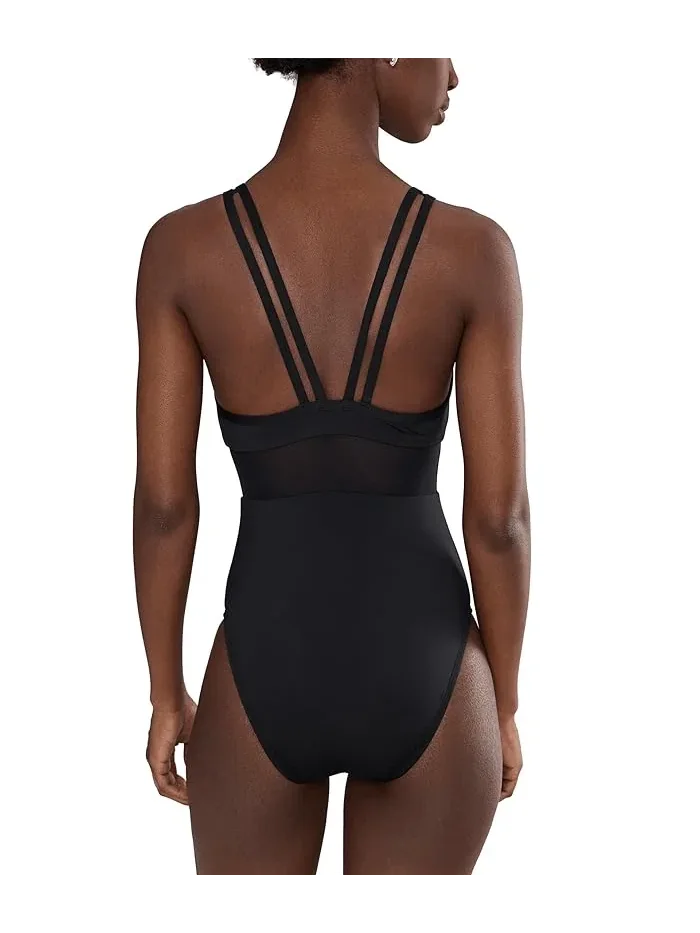 Купальник слитный Mesh V-Back Nike — изображение 3 из 4, черный