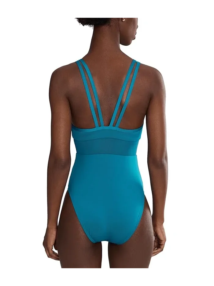 Купальник Nike Swim Mesh V Back One Piece — изображение 3 из 4, зеленый