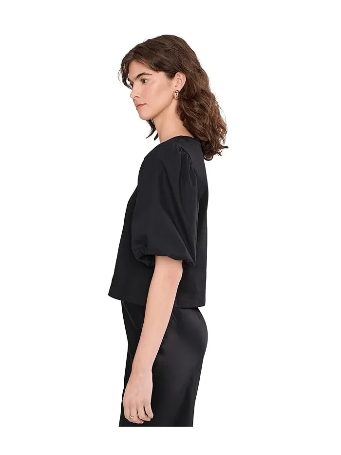 Топ с коротким рукавом-фонарик Crew Neck Puff Sleeve Kint Top Vince Camuto — изображение 3 из 5, золотистый