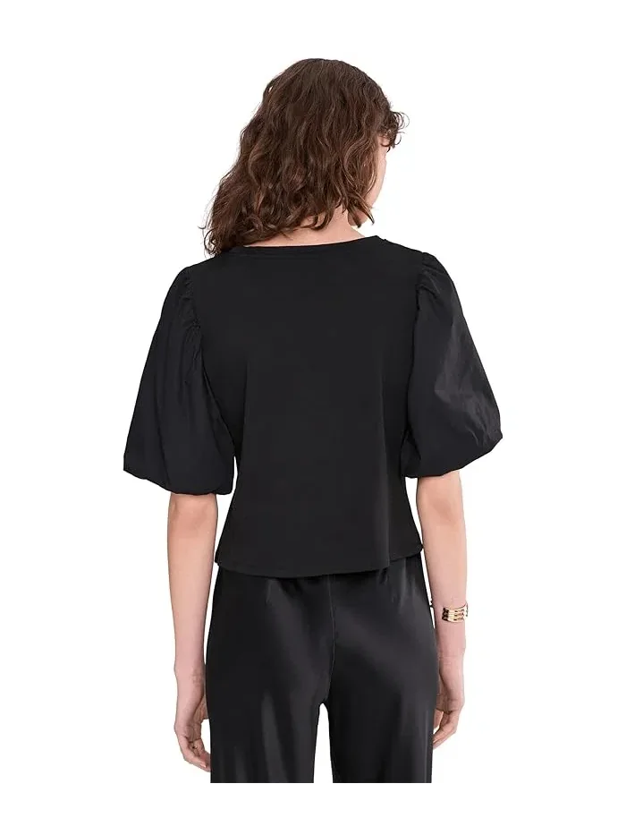 Топ с коротким рукавом-фонарик Crew Neck Puff Sleeve Kint Top Vince Camuto — изображение 4 из 5, золотистый
