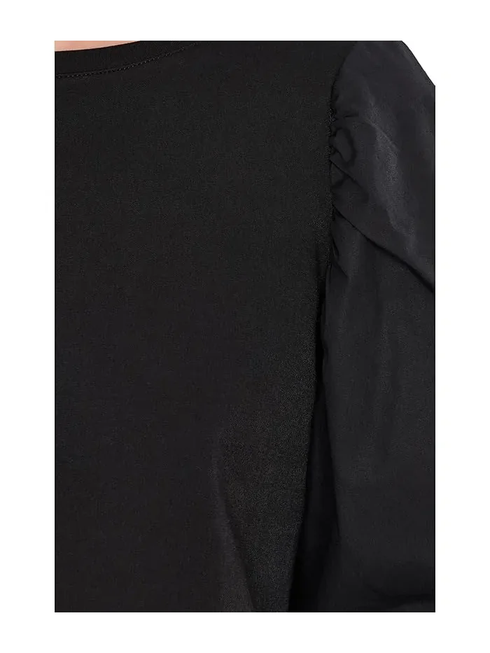 Топ с коротким рукавом-фонарик Crew Neck Puff Sleeve Kint Top Vince Camuto — изображение 5 из 5, золотистый