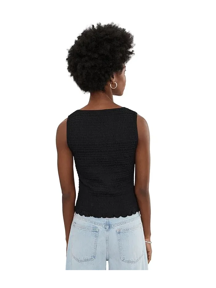 Топ с запахом Scoop Neck Smocked Tank Madewell — изображение 4 из 5, черный