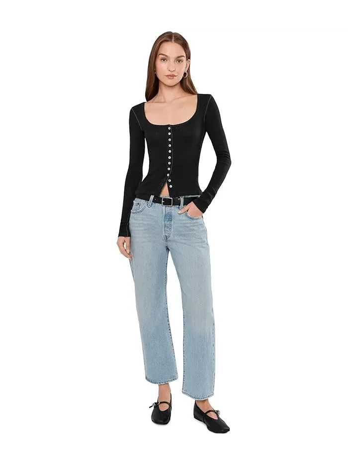 Топ Pointelle Long Sleeve End Game Free People — изображение 2 из 5, черный