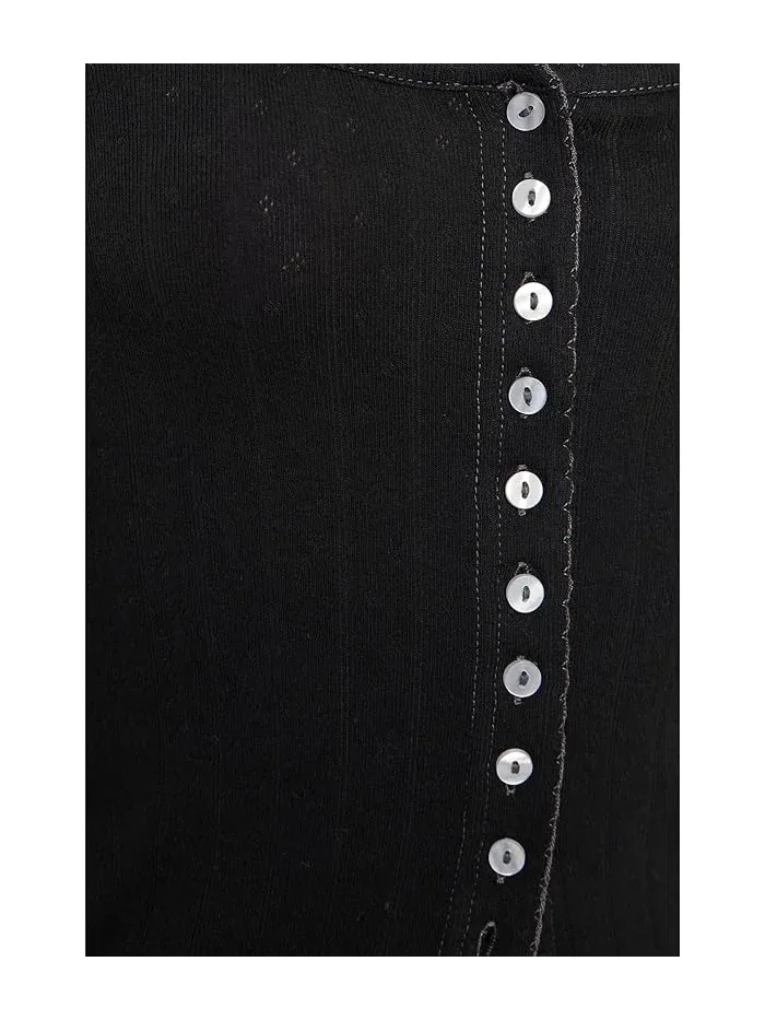 Топ Pointelle Long Sleeve End Game Free People — изображение 5 из 5, черный
