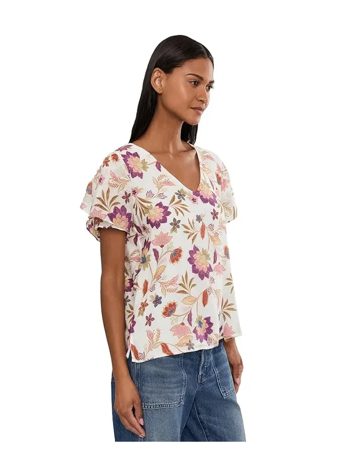 Топ с V-образным вырезом и рюшами Vince Camuto — изображение 3 из 5, слоновая кость