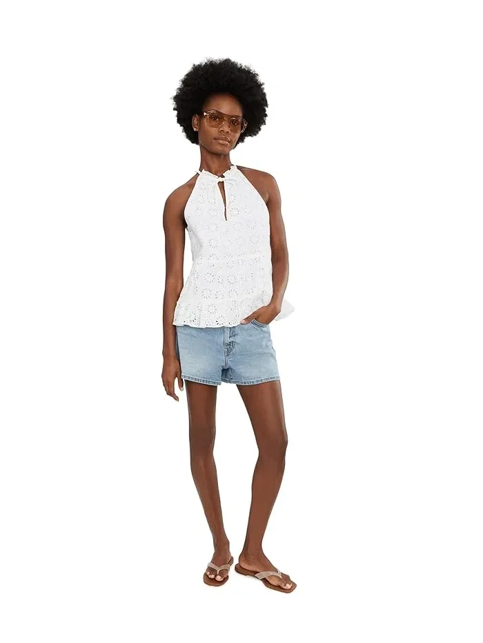 Топ с высокой горловиной и завязкой High Tie Neck Sleeveless Top CeCe — изображение 2 из 5, классический темно-синий