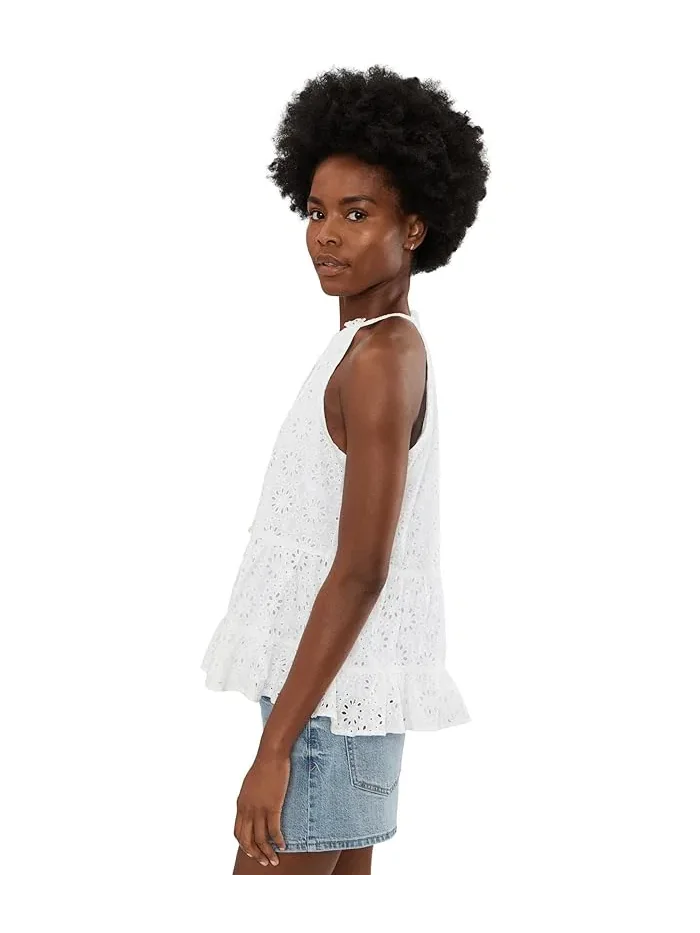 Топ с высокой горловиной и завязкой High Tie Neck Sleeveless Top CeCe — изображение 3 из 5, классический темно-синий