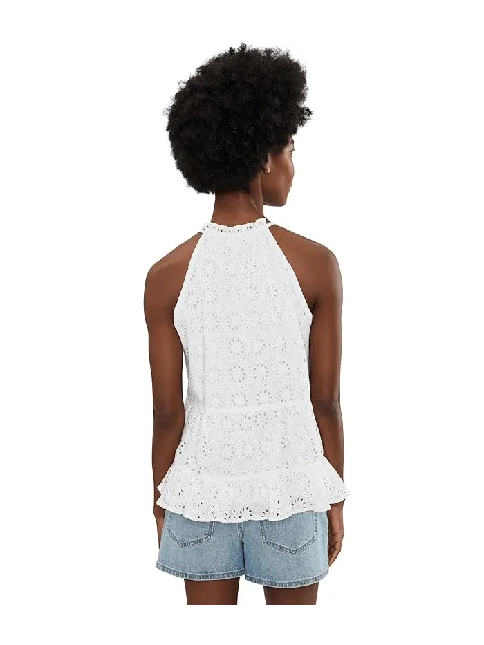 Топ с высокой горловиной и завязкой High Tie Neck Sleeveless Top CeCe — изображение 4 из 5, классический темно-синий
