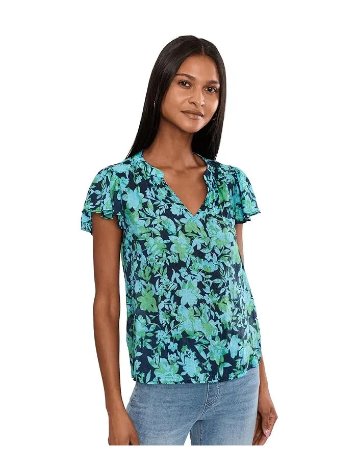 Топ с цветочным принтом Floral Shirred Flutter Sleeve Top CeCe