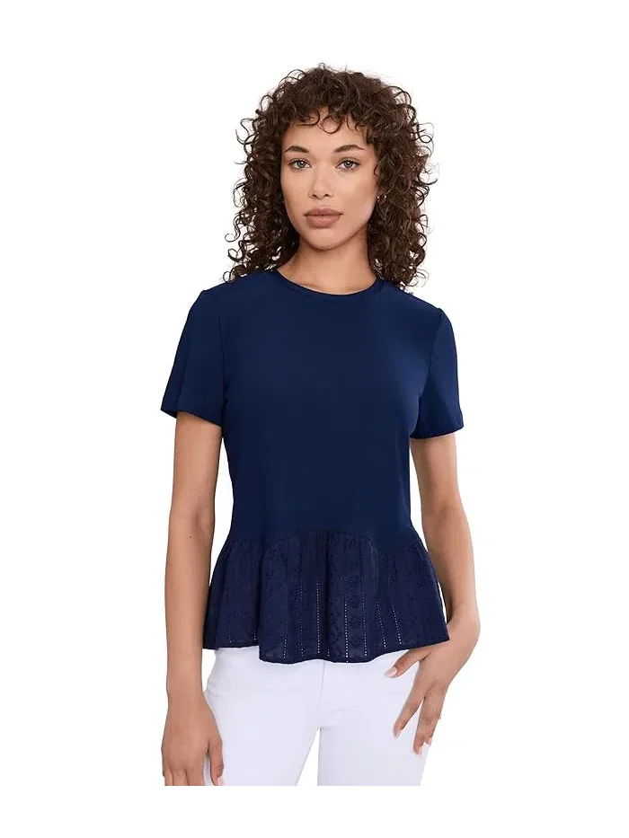 Топ с коротким рукавом Mixed Media Poplin Knit CeCe