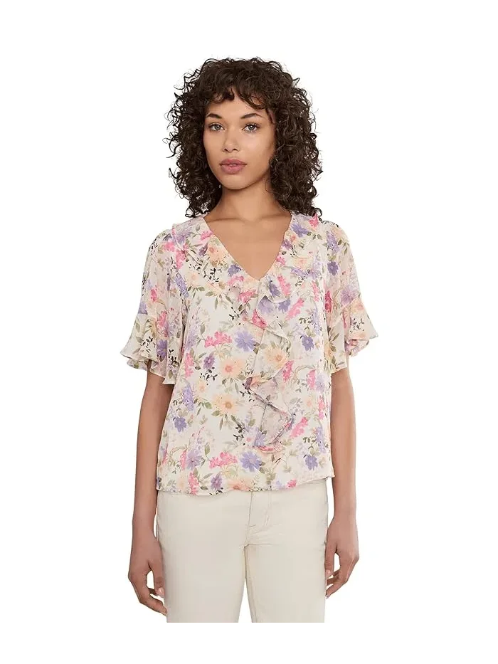 Топ с воланами и рукавами-фонариками Flutter Sleeve Ruffled Short Sleeve Top CeCe