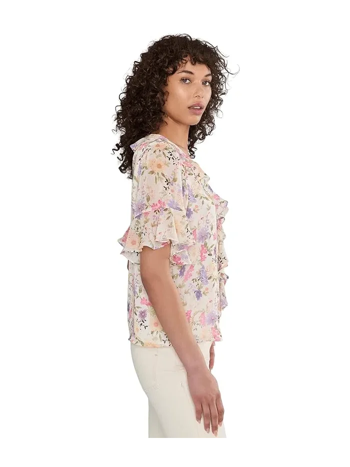 Топ с воланами и рукавами-фонариками Flutter Sleeve Ruffled Short Sleeve Top CeCe — изображение 3 из 5, слоновая кость