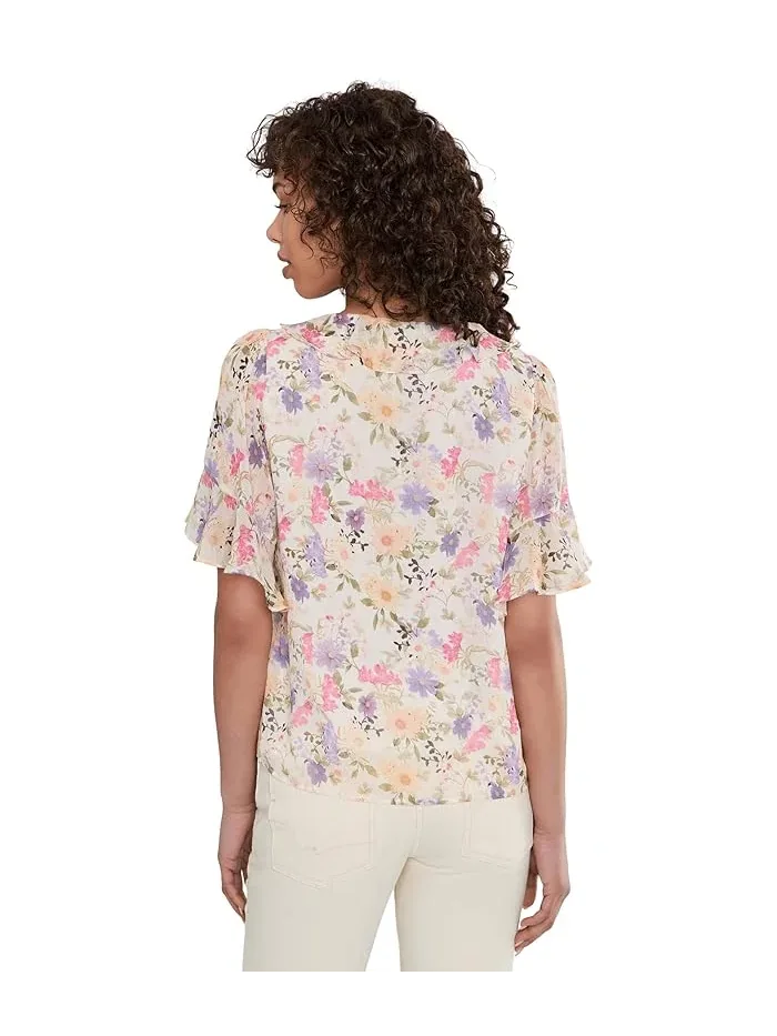 Топ с воланами и рукавами-фонариками Flutter Sleeve Ruffled Short Sleeve Top CeCe — изображение 4 из 5, слоновая кость