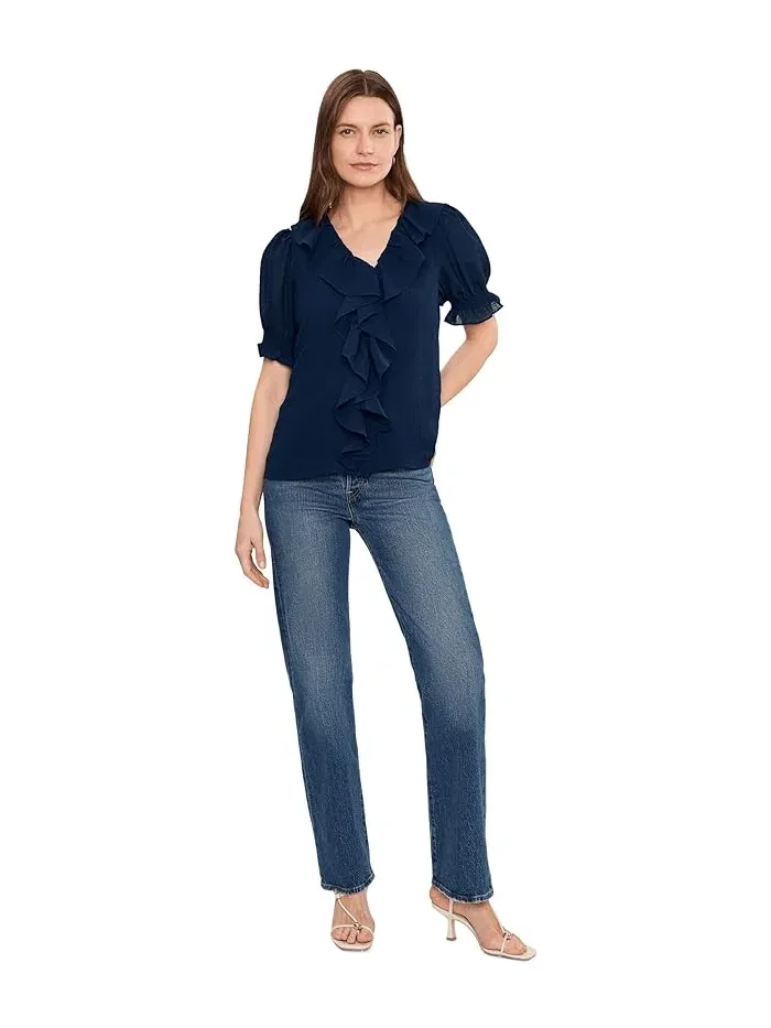 Топ CeCe Ruffled Pintuck Elbow Sleeve — изображение 2 из 5, классический темно-синий