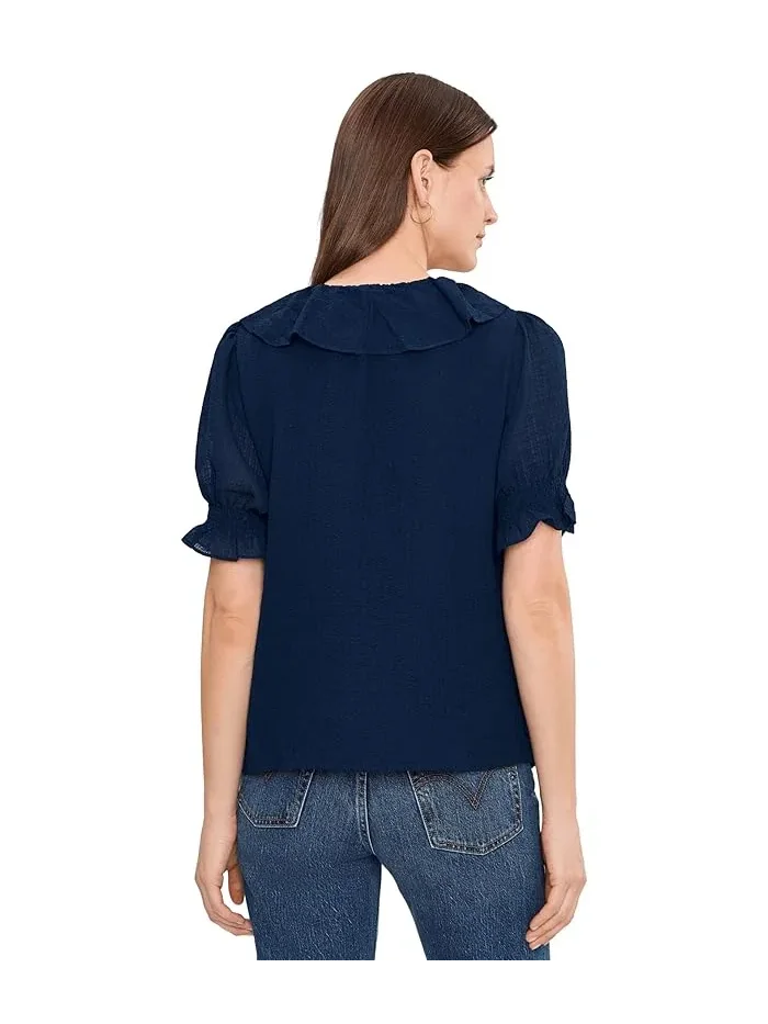 Топ CeCe Ruffled Pintuck Elbow Sleeve — изображение 4 из 5, классический темно-синий