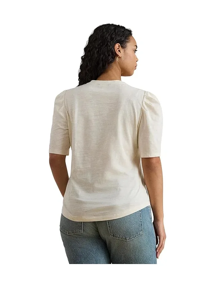 Топ Slub Jersey Puff-Sleeve Lauren Ralph Lauren — изображение 3 из 4, кремовый