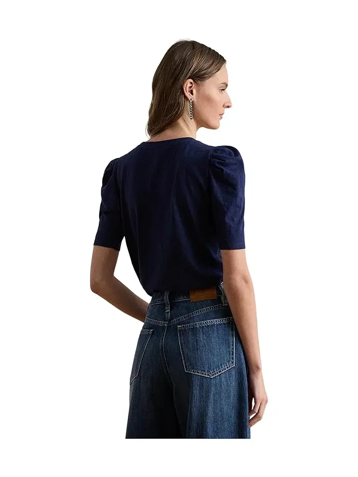 Топ Slub Jersey Puff-Sleeve Lauren Ralph Lauren — изображение 2 из 3, темно-синий