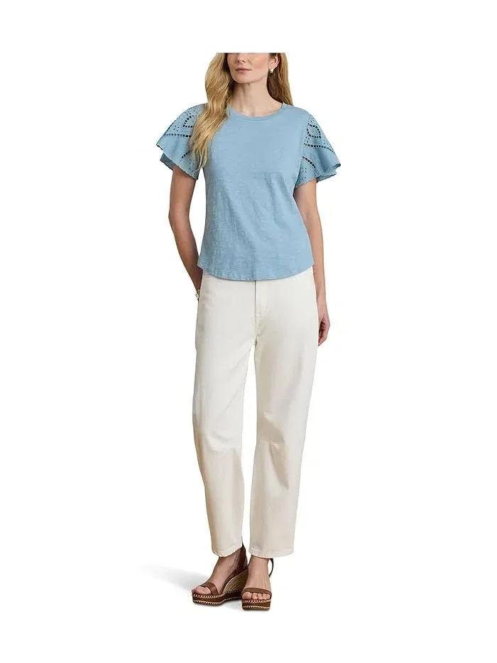 Топ Eyelet Cotton Jersey & Broadcloth Lauren Ralph Lauren — изображение 2 из 5, синий