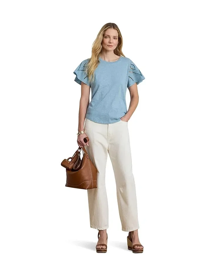 Топ Eyelet Cotton Jersey & Broadcloth Lauren Ralph Lauren — изображение 4 из 5, синий