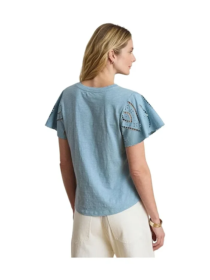 Топ Eyelet Cotton Jersey & Broadcloth Lauren Ralph Lauren — изображение 5 из 5, синий