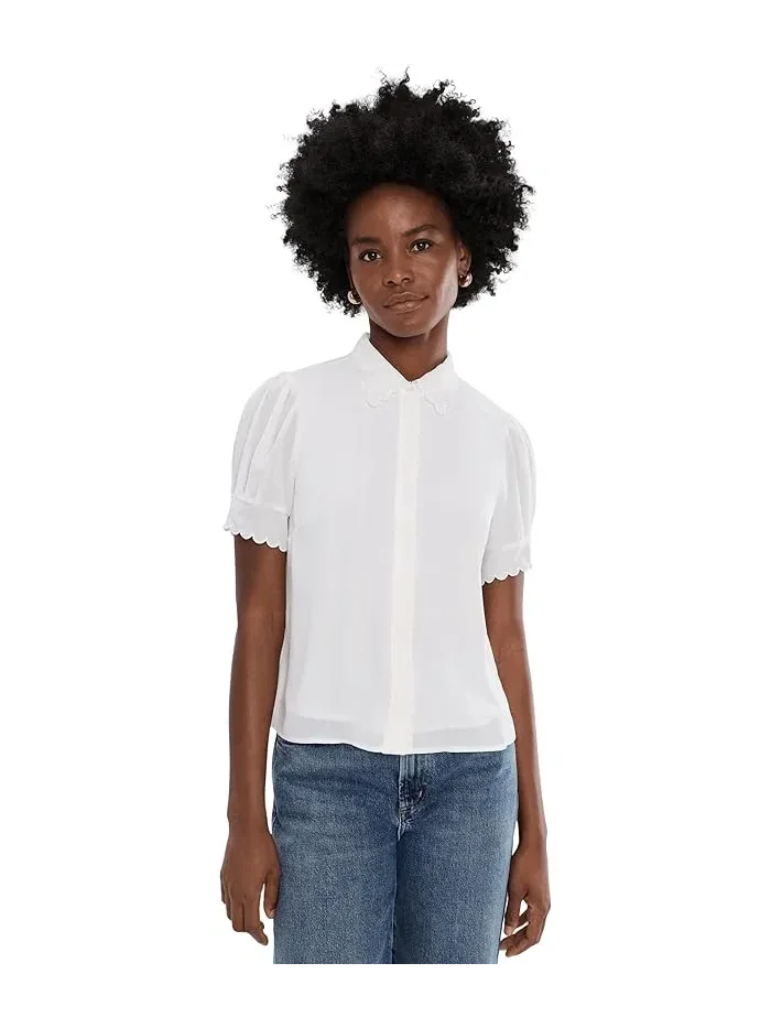 Топ с коротким рукавом с гребешками Short Sleeve Scallop Top CeCe