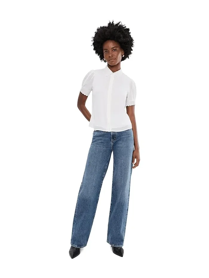Топ с коротким рукавом с гребешками Short Sleeve Scallop Top CeCe — изображение 2 из 5, классический темно-синий