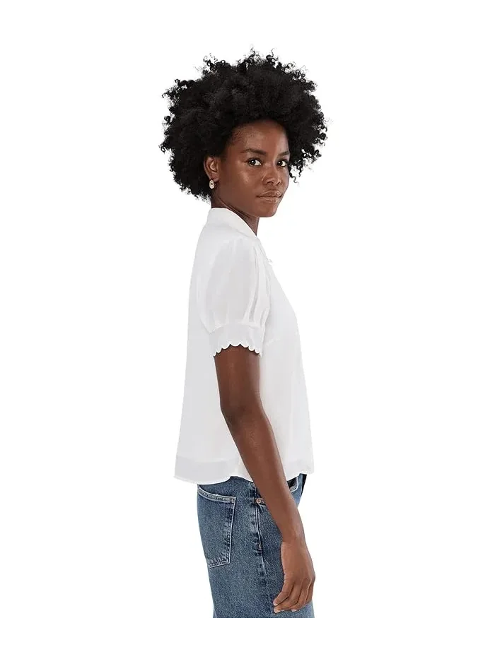 Топ с коротким рукавом с гребешками Short Sleeve Scallop Top CeCe — изображение 3 из 5, классический темно-синий