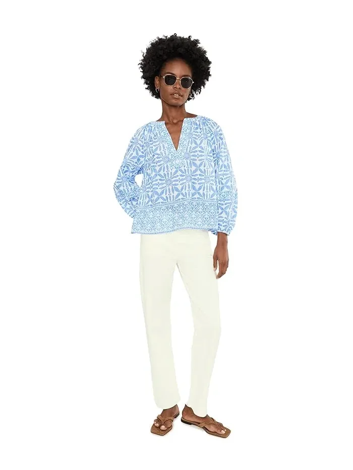 Топ с воланами и защипами Emilia Vineyard Vines — изображение 2 из 5, голубой