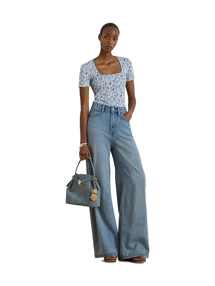 Топ Floral Cotton Jersey Square-Neck Lauren Ralph Lauren — изображение 4 из 5, белый/синий