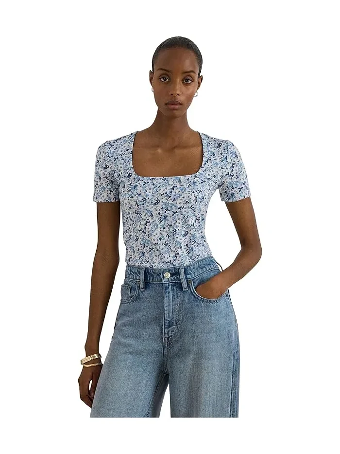 Топ Floral Cotton Jersey Square-Neck Lauren Ralph Lauren — изображение 5 из 5, белый/синий