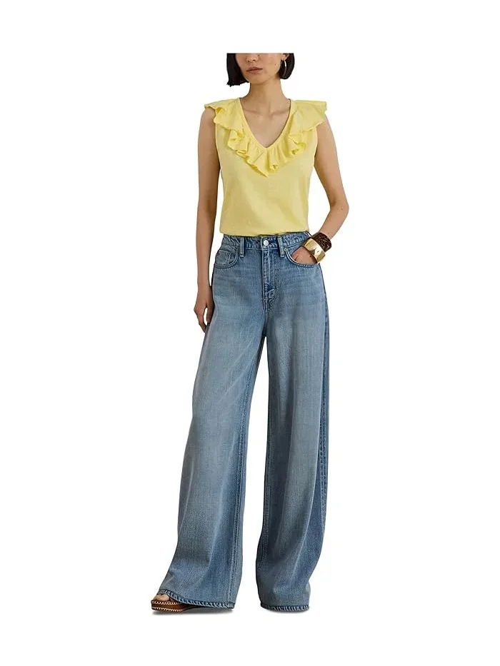 Топ с оборками хлопковый Petite Ruffle-Trim Slub Jersey Sleeveless Top Lauren Ralph Lauren — изображение 2 из 5, красный