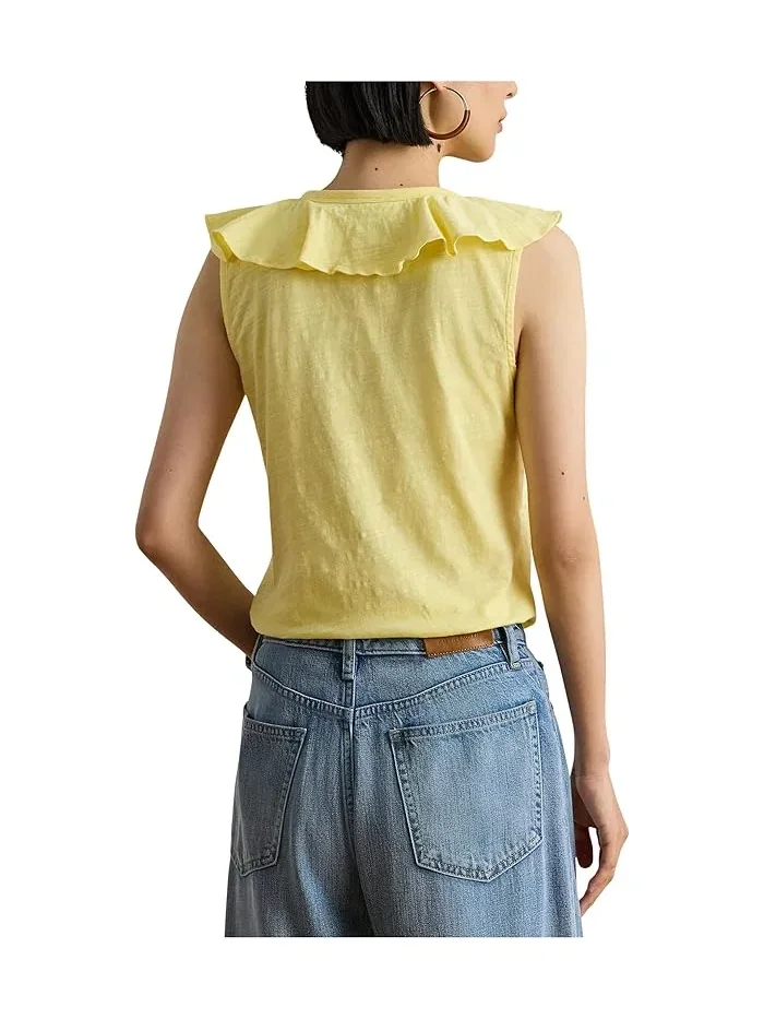 Топ с оборками хлопковый Petite Ruffle-Trim Slub Jersey Sleeveless Top Lauren Ralph Lauren — изображение 3 из 5, красный