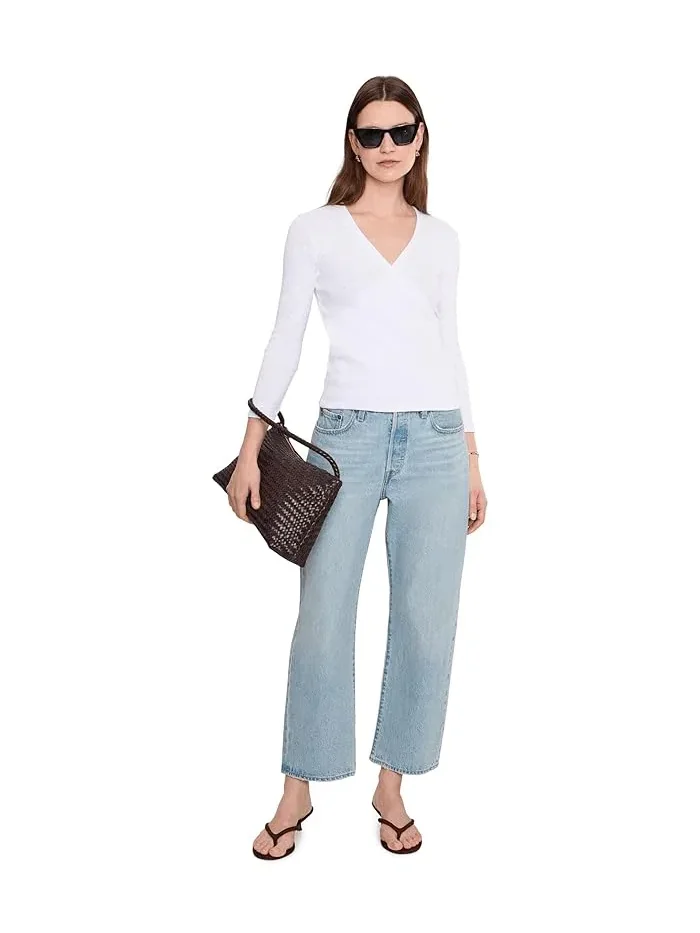 Топ Lilla P Ribbed Slub 3/4 Sleeve Surplice — изображение 2 из 5, белый