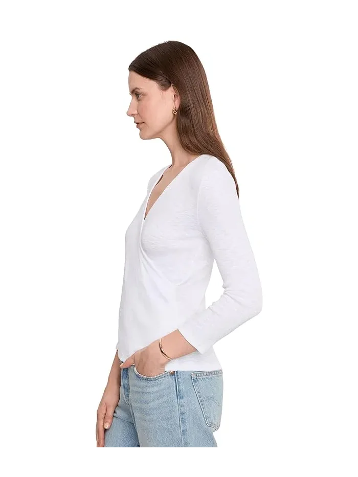 Топ Lilla P Ribbed Slub 3/4 Sleeve Surplice — изображение 3 из 5, белый