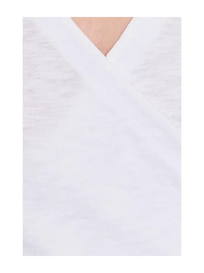 Топ Lilla P Ribbed Slub 3/4 Sleeve Surplice — изображение 5 из 5, белый