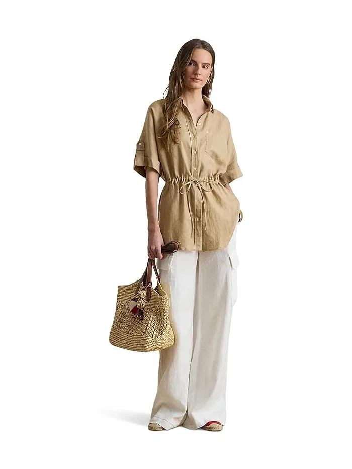 Туника Linen Roll-Tab Sleeve Lauren Ralph Lauren — изображение 2 из 4, бежевый