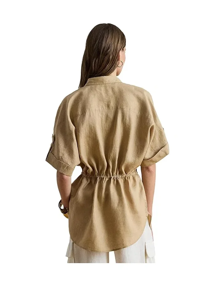 Туника Linen Roll-Tab Sleeve Lauren Ralph Lauren — изображение 3 из 4, бежевый