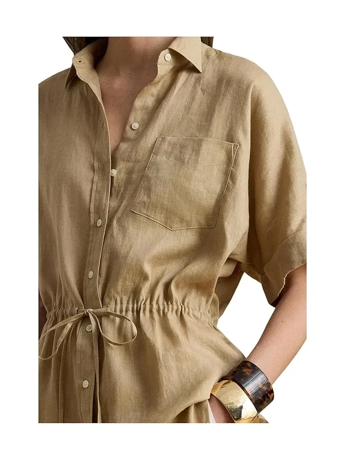 Туника Linen Roll-Tab Sleeve Lauren Ralph Lauren — изображение 4 из 4, бежевый