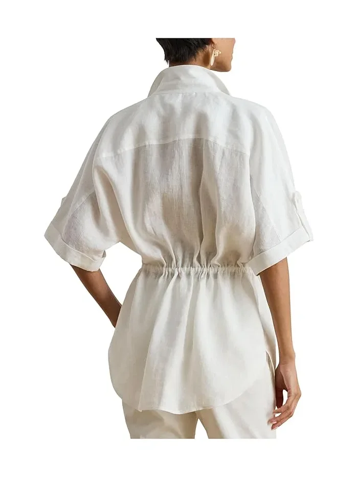 Туника Linen Roll-Tab Sleeve Lauren Ralph Lauren — изображение 3 из 5, белый