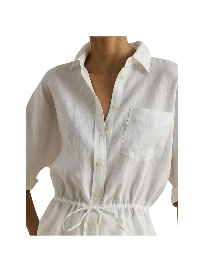 Туника Linen Roll-Tab Sleeve Lauren Ralph Lauren — изображение 5 из 5, белый