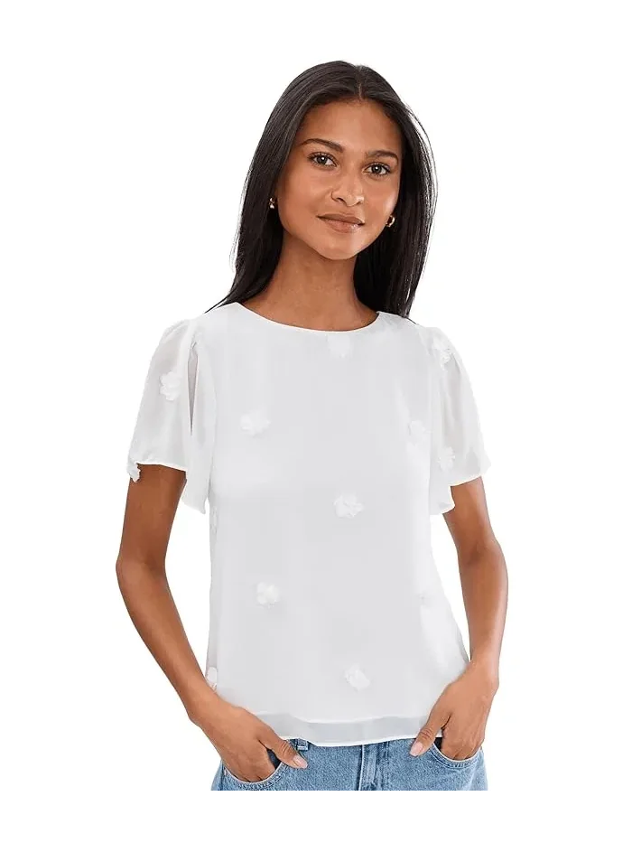 Топ с 3D цветочной аппликацией модель Crew Neck CeCe