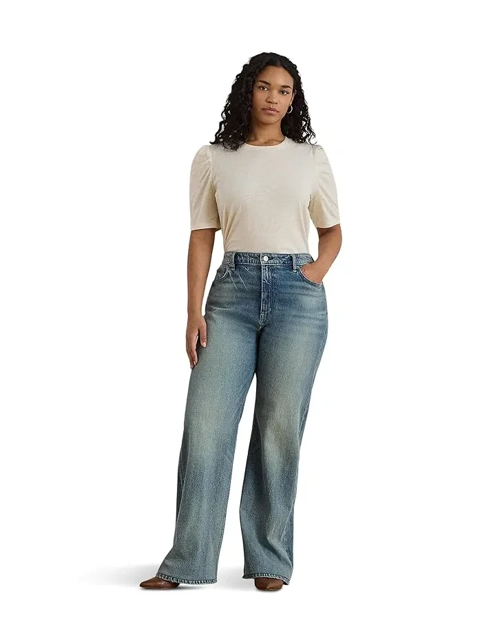 Топ с пышными рукавами Slub Jersey Plus Size Lauren Ralph Lauren — изображение 2 из 4, кремовый