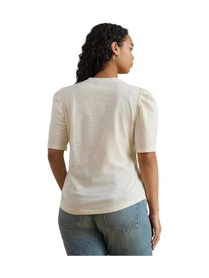Топ с пышными рукавами Slub Jersey Plus Size Lauren Ralph Lauren — изображение 3 из 4, кремовый