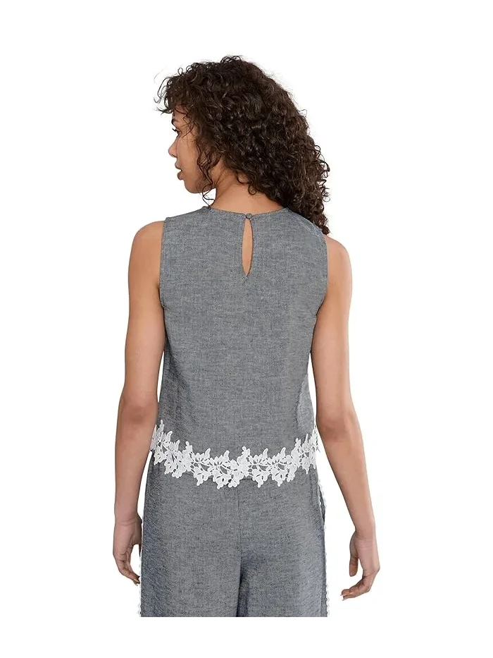 Топ Boxy Sleeveless Applique CeCe — изображение 4 из 5, синий