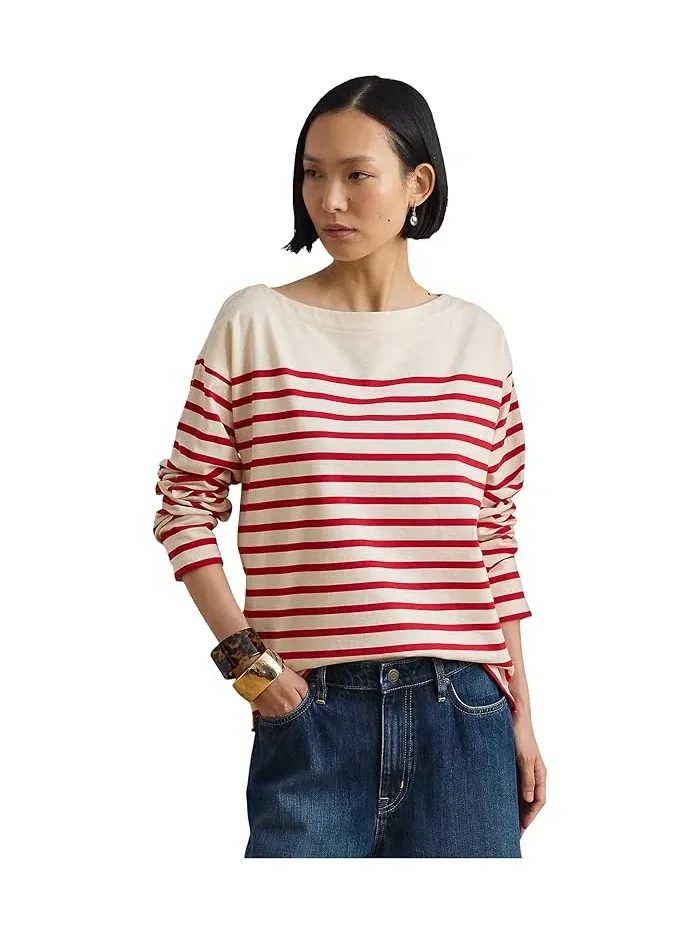 Топ с полосками джерси Striped Jersey Boatneck Top Lauren Ralph Lauren