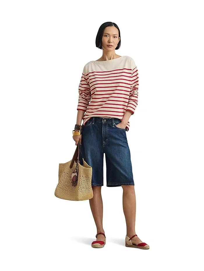 Топ с полосками джерси Striped Jersey Boatneck Top Lauren Ralph Lauren — изображение 2 из 4, белый/синий